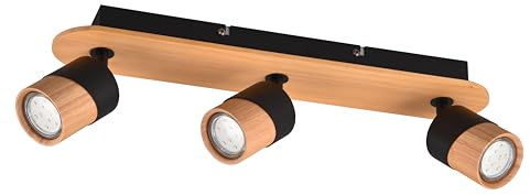 Trio Leuchten Deckenleuchte Aruni 801100332, Metall Schwarz matt, Holz Natur, exkl. 3x GU10