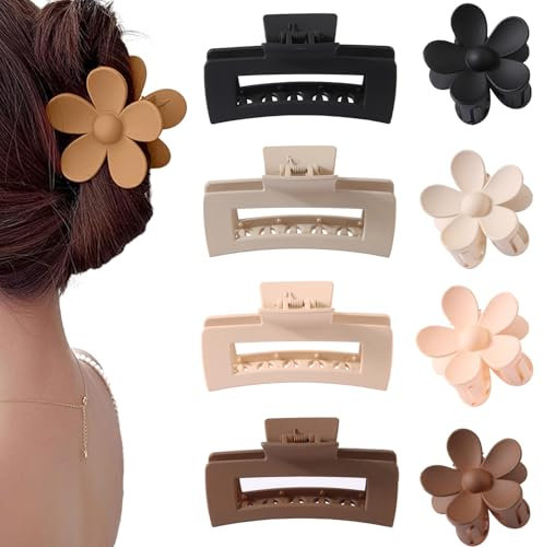 8 PCS pinces à cheveux à griffes moyennes pour femmes, pinces à griffes pour cheveux fins/mi - épais rectangulaires mates de 2 Po, pinces à mâchoires