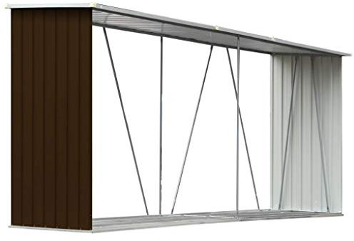 NITCA Capannone da Giardino,Capannone per Attrezzi da,Casetta Metallica,Ventilato Robusto Stabile Capanno Legname Struttura per Legna da Ardere in Acciaio Zincato 330x84x152cm Marrone