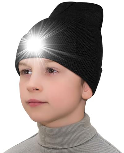 Danolt Beanie Hat with Light, 3 Light Modes, 5 LEDs, Rechargeable and Detachable Headlamp, Elastic Hat Suitable for Everyone Black