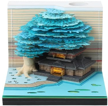 3D kalender Abreißen 2024,3D-Notizblock mit Licht und Stifthalter,2024 Tischkalender-Notizblock, DIY-Notizen,3D-Haftnotizen,kreatives Papierskulptur-Bastel-DIY-Geschenk (02-Korb)