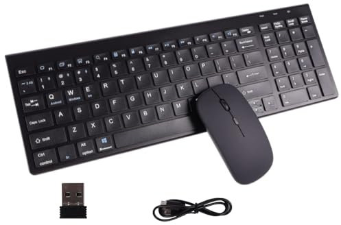 KautFair Clavier Souris sans Fil, 2.4G Bluetooth QWERTY Layout Rechargeable Mince Silencieux Compact Pleine Taille Clavier et Souris avec Pavé Numérique & 3 DPI Réglables, pour Mac, PCs, Laptop(Noir)