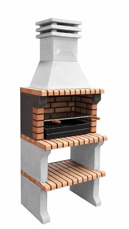 MOVELAR - Barbacoa de Obra Prefabricada de Leña y Carbón Modelo Liz XL (Gris, Naranja - 76 x 58 x 210 cm) REF: 3412/4 - Cocina de Exterior Compacta para Jardín, Terraza o Patio