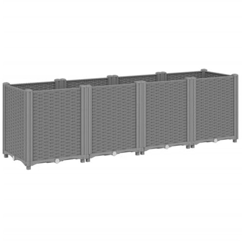vidaXL Pflanzkübel, Blumenkübel mit modularem Design Rattan-Optik, Blumentopf für Terrasse Garten, Blumenkasten Pflanzkasten, Hellgrau PP