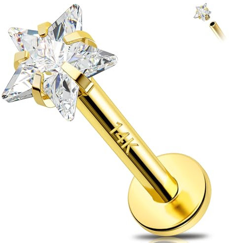 Melighting 14 K Sterling Gold Spirale Ohrringe 16 g Stern Conques Ohrstecker Innengewinde Labret Stud CZ Tragus Ohrringe Knorpel Piercing Schmuck, Gelbgold