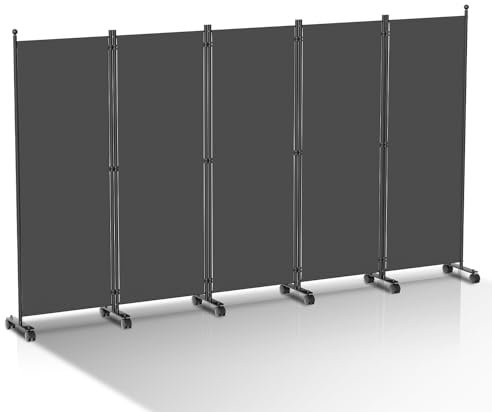 Ansobea Paravent Raumteiler auf Rollen, Trennwand Faltbar 5-teilig 284x181x30cm,Sichtschutzwand für Balkon,Spanische Wand Sichtschutz aus Polyesterfaser,Paravent Einfache Installation(Anthrazit)