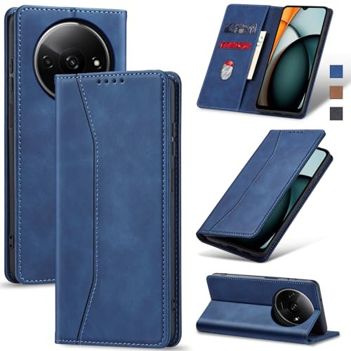 Jasonyu Coque pour Xiaomi Redmi A3,Housse Etui en Cuir PU Portefeuille [Antichoc] [Magnétique] [Porte Cartes] [Stand Fonction] Flip Coque (Bleu)