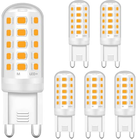 G9 Bombilla LED 4W 3000K Blanco Cálido, Equivalente 40W Halógena, 400LM Sin Parpadeo, No Regulable, para Sala de Estar, Dormitorio, Cocina - 6 Unidades