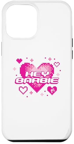 Coque pour iPhone 15 Pro Max Barbie - Rose Y2K Logo Coeur Pixelé Blanc