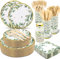 Sage Green Baby Shower Decorations Plates & Cups Sets, 350pcs Party Supplies, Paper Plates Cups Napkins for Boho Bridal/Baby Shower Theme Party, Serves 50