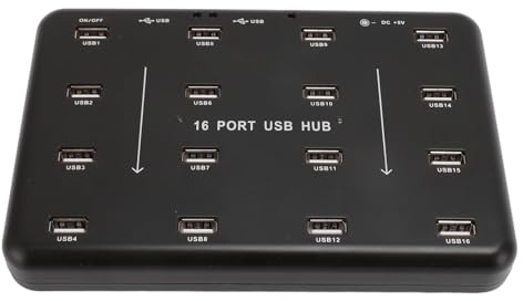 USB 2.0 Hub-16 Ports USB Hub, U Flash Disk Test Duplikator Kopierer Powered USB Splitter Plug and Play für Kartenleser Speicherkarte Festplatte für XP für Vista 7 8 für OS X (EU)