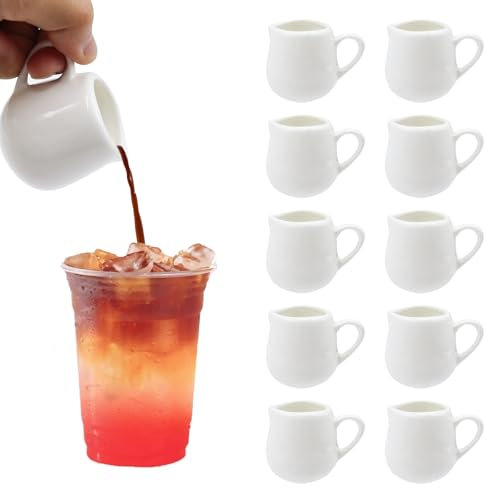 WestCH 10 Pièces Mini Pot à Lait avec Poignée 50ml Mini Pichet Lait Pot à Lait en Porcelaine Petits Pots à Lait En Céramique Pichet Céramique Lait pour Cuisine,Cafés,Hôtels,Lait,Café,Jus (Blanc)