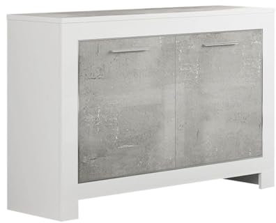 AltoBuy Denae - Buffet 2 Portes L112cm Laqué Blanc Brillant et Gris Marbré