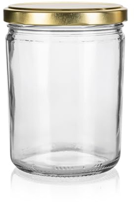 fratrisPRO Sturzgläser mit Schraubdeckel | Füllmenge 440 ml | Gläser mit Deckel | Schraub - Deckel Twist Off 82 | Marmeladengläser, Einmachgläser, Einkochgläser, Einmachglas 435 ml (Golden, 12 Stück)