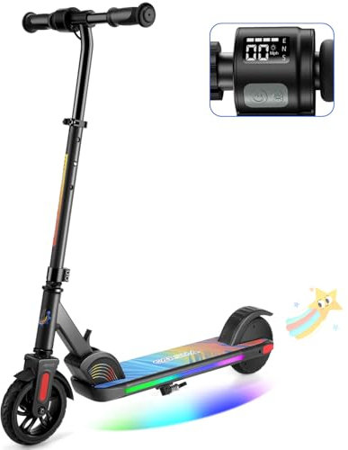 Caroma E Scooter Kinder von 8-12 Jahren, 150W Motor, 16 km/h, E Roller Kinder, Einstellbare Geschwindigkeit & Höhe, Bunte Lichter, LED Display, Faltbarer Elektroroller für Kinder (Schwarz)