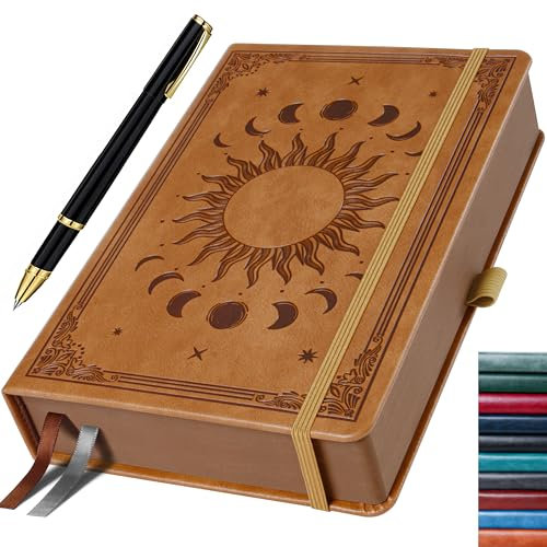 HwxBen liniertes Notizbuch mit Stift, 360 Seiten, 100 g/m² dickes Schreibpapier mit Ledereinband, Hellbraun, 19,6 x 25,4 cm