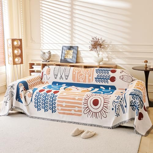 LHGOGO Große Azteken-Sofa-Überwurfdecke mit Quasten, 180 x 300 cm, extra dick, böhmisch, gewebte Decke für 2-, 3-, 4-Sitzer, wendbar, hochdichte Baumwollmischung, Überwurf für Couch, Bett