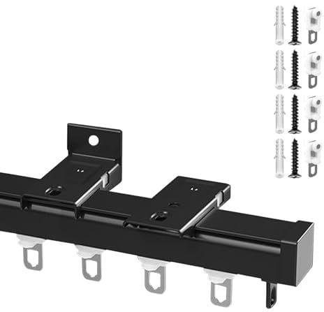 Deckenhalterung für Vorhangschiene, Raumteiler, einfache Installation, für Raumteiler, Duschvorhang, L-Form, U-Form, Erkerfenster, Wohnmobil-Vorhangschiene (Schwarz, 70 cm)