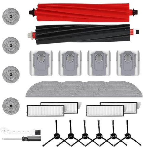 26 Stück Zubehör für Roborock S8 MaxV Ultra – 2 Hauptbürsten, 4 Staubbeutel, 4 HEPA-Filter, 6 Seitenbürsten, 4 Wischtücher, 1 Schraubendreher, 1 Reinigungsbürste – Ersatzteile für Saugroboter