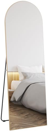 HOMCOM Miroir en Pleine Longueur, 50 x 150 cm, Miroir sur Pied ou Mural, sans Cadre, pour Salon, Chambre à Coucher, Ton doré