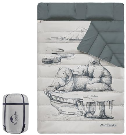 Naturehike Doppelschlafsack, Winddichter, Warmer und tragbarer Schlafsack für 2 Personen,Kommt mit 2 Kissen，Mit Cartoon-Muster，Angenehme Temperatur, für Camping, Rucksackreisen, Wandern, mehr