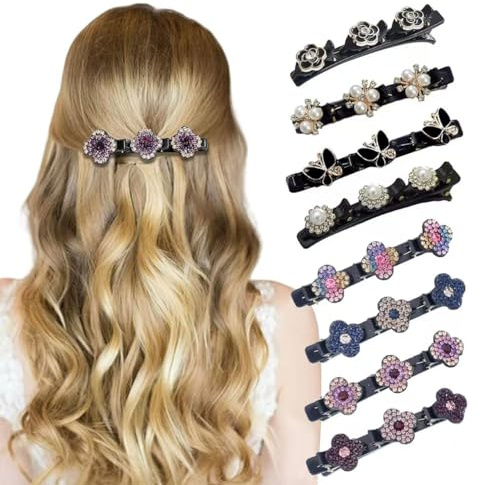  Yulakes 8PCS Funkelnde Kristall Stein Haarspangen,Doppelschicht Haarspangen, Glitzernde Kristall Stein Geflochtene Haarspangen, damen glitzer Doppelschicht Strass Haarspangen -style 3
