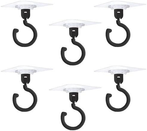 RYMAUP 6 Piezas Ganchos Autoadhesivos Extra Fuertes, Ganchos Adhesivos Giratorios 360°, Ganchos Sin Taladro, Ganchos Adhesivos para Techo Extra Fuertes para Dormitorio Cocina Baño