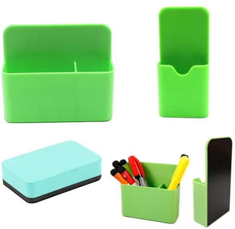 lbxtswpl Magnetic Marker Holder Set - 2PC Pen & Eraser Holder, Adjustable Dry Erase Organizer for Whiteboard, Refrigerator, Locker (Green)