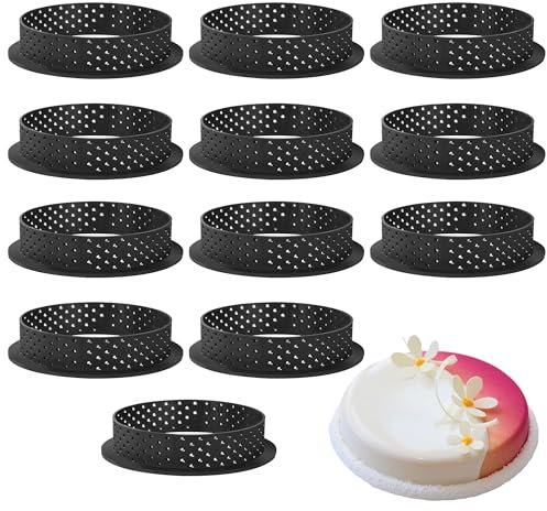 DUBUOZA 12 Pezzi Anello Crostata Forato,Rotonda Muffa Cottura Dessert Strumento Stampo Mousse per Torta,Adatto per fare frittelle, ciambelle e torte