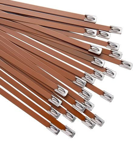 OFFO Bridas Metalicas 100 Piezas,Bridas Cables de Metal 300m,Bridas Marrón,Resistentes a los rayos UV,Bridas Cables de acero para gestión de cables