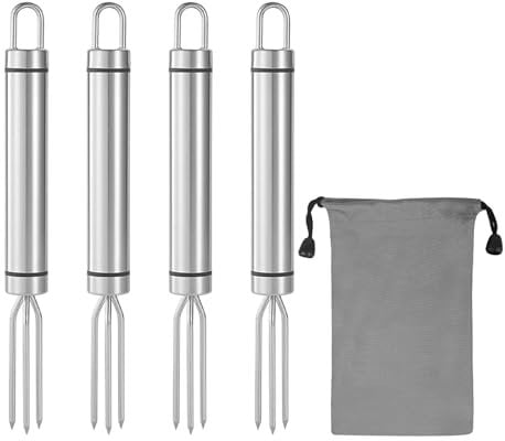 4 PCS Tenedor para Patatas Asadas 18X2cm, Ayuda Para Pelar de Acero Inoxidable con 3 Púas, Multifuncional para Pelar, Verduras y Mazorcas de Maíz, Apto para Lavavajillas, para Comidas a la Parrilla
