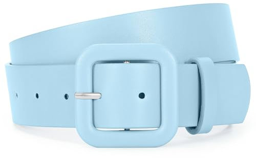 JasGood Damen Ledergürtel in Bonbonfarbe Breiter Leder Gürtel für Damen Taillengürtel mit Quadratischer Schnalle für Jeans Hosen Kleider,Hellblau,110cm