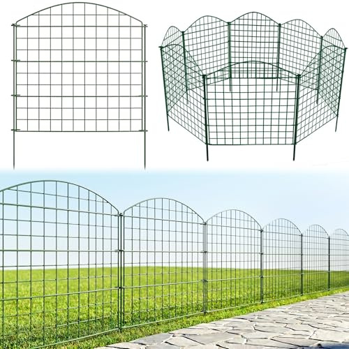 Thealyn Metall-Gartenzaun, 70cm H x 77cm B, 10 Paneele, Gesamtlänge 7,7m, Dekorative Bordüre, Kein Graben, Rostfreie Tierbarriere für Blumenbeet, Hunde, Hof, Terrasse, Grün
