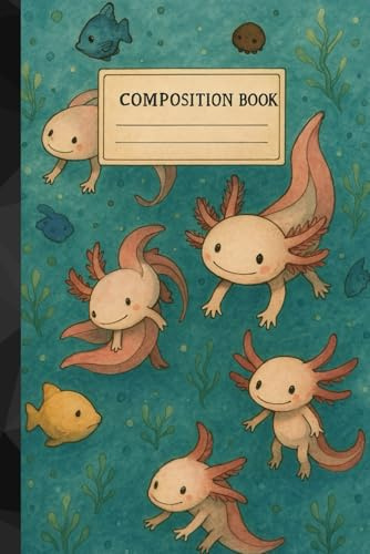 Aesthetic Axolotl Composition Notebook: Cute Axolotl Design, Lined Book, Undated Journal, A5 sized, Ghibli styled cover