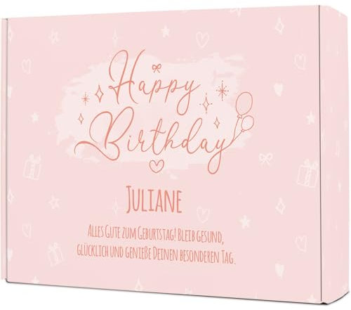 GRAVURZEILE – DIY Geschenkbox zum Selbstbefüllen - Rosa Happy Birthday - Personalisiert mit Namen - Persönliche Geschenkbox zum Geburtstag - Einzigartige Geschenkverpackung - 35,5 x 28 x 10 cm