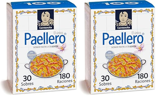 Paellero Carmencita Mezcla de Especias para Paella con Azafrán, Sin Gluten, 30 Sobres de 4g Ud., 180 Raciones - 120g (Paquete de 2)