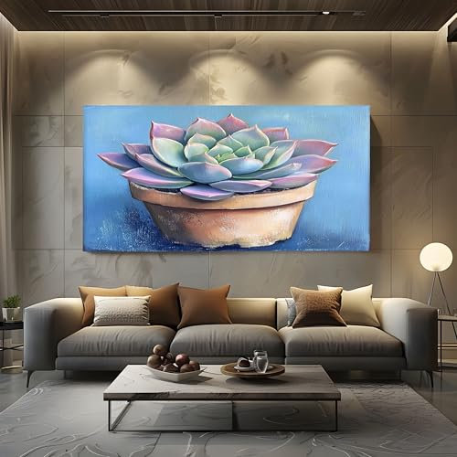 ZORYAN Studio di Pianta Grassa Quadri Moderni Soggiorno Su Tela 60x120cm Dettaglio Vaso di Terracotta Stampe Da Parete con Cornice, Quadretti Da Parete, Immagine Per Camera Da Letto