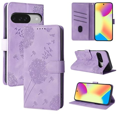 Rostsant Handyhülle für Google Pixel 10/10 Pro Löwenzahn Violett | PU Leder Flip Case Brieftasche Tasche Hülle Magnetisch Handyhülle für Google Pixel 10/10 Pro