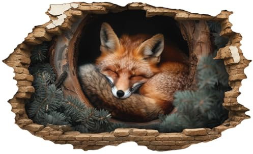 Samunshi® Wandtattoo Wandriss mit Schlafendem Fuchs Fenster in andere Welt Portal Wanddekoration Wandsticker für Kinderzimmer Wohnzimmer Wanddeko Küche 30x18cm