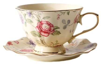 KESOTO -Kaffeetasse, Cappuccinotasse, Blumendesign, leicht zu reinigende Teetassen, Latte-Art-Tasse und Untertasse für Zuhause, Cappuccino, Tee, Café