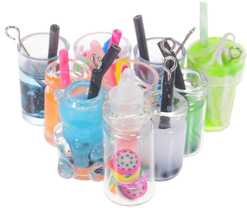 Beatifufu 10pcs Glass Bottle Charm Diy Crafts Mini Bottle Pendant for Keychain Hanging Milk Tea Cup Charm for Drinkware Decor