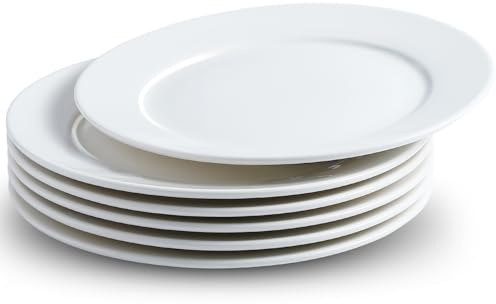 Jeffbaubl Lot de 6 assiettes plates en céramique, 20,7 cm, assiettes à salade, assiettes plates, assiettes blanches en porcelaine, assiettes à apéritif et assiettes à dessert pour la maison, passent