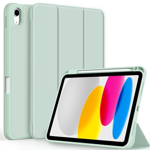 CACOE Hülle für iPad (A16) 11./ 10. Generation 11 mit Stifthalter | Dünn Ständer Schutzhüllen mit Weicher TPU-Rückseite, Auto Sleep/Wake,Matcha-Grün