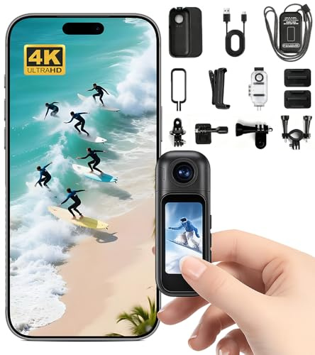 4K Mini Action Kamera WLAN, Daumengröße mit 1,47” Touchscreen & 180° Drehbarer Linse, Magnetische Bodycam mit Ladecase, POV Vlogging Cam, 30M Wasserdicht, 120° Weitwinkel, App Steuerung ohne Abo