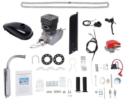 SanBouSi 100CC Fahrradmotor Kits, 2 Takt Elektrofahrrad Motor Einzylinder, Luftkühlung, 44-Zahn-Ritzel, Fahrrad Benzin Hilfsmotor Engine Kits für 26/28 V-Rahmen Fahrräder