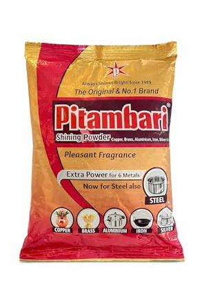 Pitambari Shining Powder 150g Metal Cleaning Polish Copper Brass Steel Aluminium Silver Iron Multi Purpose Cleaner Kitchen Utensils Polish Powder Removes Tarnish Restores Shine