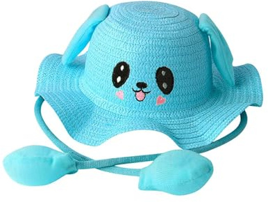 Ailan Chapeau de paille lapin, chapeau de plage amusant pour festivals, accessoires de déguisement printaniers, bleu