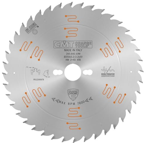 CMT Orange Tools 285.640.10M Kreissägeblatt hw 250 x 3,2/2,2 x 30 z40 15atb, verchromt
