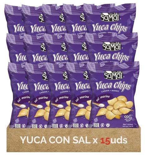 Samai Chips de yuca Sal marina del Pacífico (paquete de 15) sin gluten, sin nueces, sin lactosa, certificado Kosher, aperitivo apto para paleo