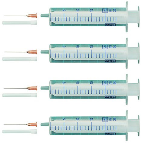4 x 20ml Spritzen-Set + Kanülen, 4 Stück Spritze und Kanüle, Einmalspritzen, Einwegspritze mit stumpfer Nadel für Flüssigkeiten, Hobby, Modellbau und Heimwerk (einzeln steril verpackt)